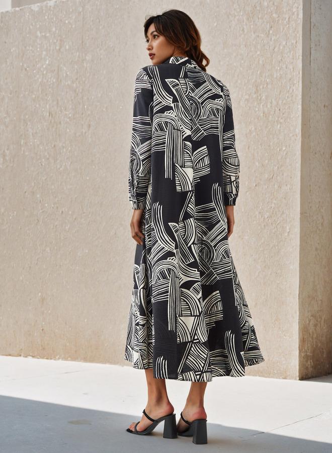 ايكونيك فستان قميص نسائي بطبعة أيقونية مع ياقة - Image 3